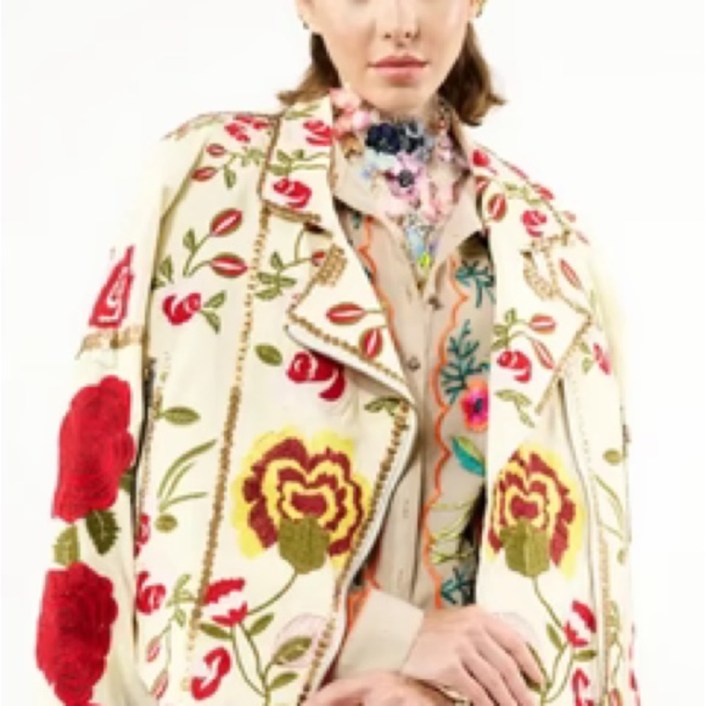 Aratta Floral Embroidered Women's Cotton Moto Jacket - Picture 2 of 8